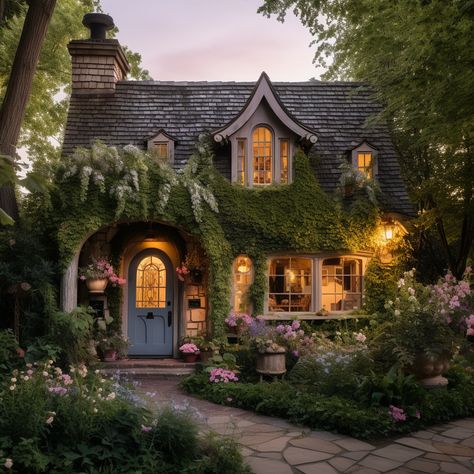 Brick House Cottage Core, Victorian Homes Garden, Cottage Core Architecture, Cozy Cottage Exterior Fairy Tales, Cute Cozy Homes Exterior, Cottage Ore House, Cottagecore Cottage Exterior, Vintage Home Outside, Cozy Cottage In The Woods Interiors