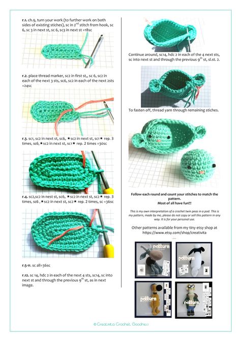 Peas In A Pod Crochet, Recovery Activities, Crochet Green, Crochet Fruit, String Crafts, Peas In A Pod, Crochet Tops Free Patterns, Crochet Food, Green Peas