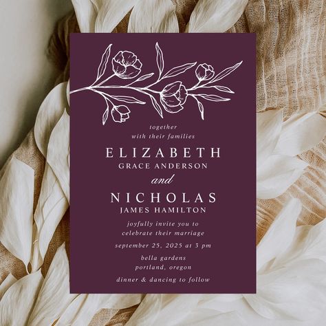 Purple And Grey Wedding Invitations, Dark Purple Invitations, Dark Purple Wedding Invitations, Purple Wedding Invitations Elegant, Purple Wedding Invites, Wedding Invitations Spring, Wedding Invitations Purple, Deep Purple Wedding, Plum Wedding Invitations