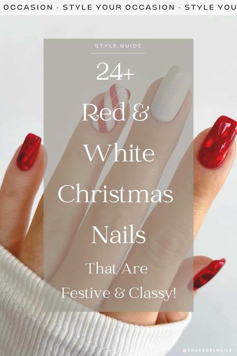 24+ Red and White Christmas Nails - Festive & Classy for 2023! Christmas Nail Red And White, Simple Christmas Nails Red And White, White And Red Christmas Nails Short, Nails 2023 Christmas Red And White, Red And White Gel Nails, Red Nails With White Bow, Christmas Nails Diy, Candy Cane Nails, Red Christmas Nails