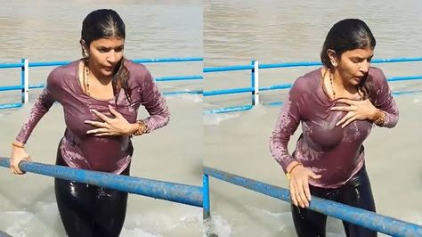 River Bath Women, Ganga River Bath, Ganga River Video, Manchu Lakshmi, Ganga River, Baseball Vector, Haridwar, Video Wall, Latest Video