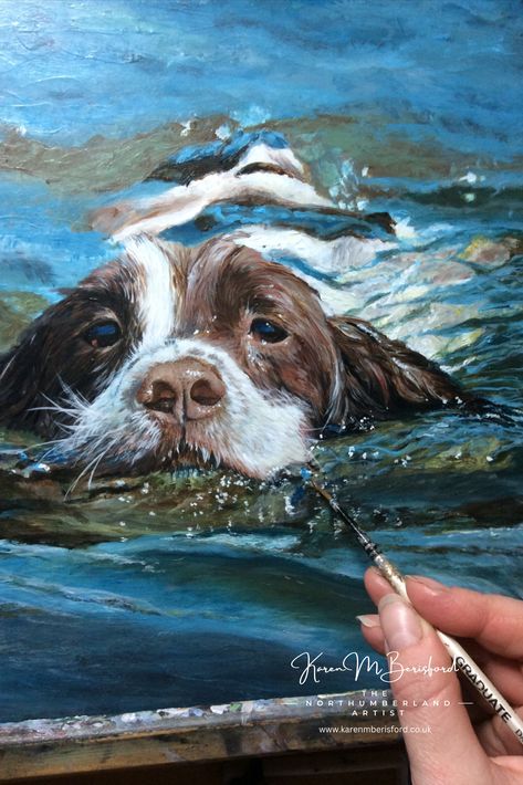 Acrylic painting, Springer Spaniel, Ampersand Gessobord, GOLDEN Heavy Body Acrylics, Karen M Berisford, Northumberland Artist Dog Swimming, Oil Painting Texture, Acrylic Artwork, Springer Spaniel, Mini Canvas Art, Water Painting, Dog Paintings, Painting Process, Acrylic Paintings