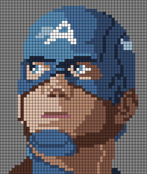 Pixel Art Captain America, Captain America Cross Stitch, Captain America Endgame, Pixel Crochet, Minecraft Pixel Art, Marvel Captain America, Fuse Beads, Alpha Pattern, Alpha Patterns