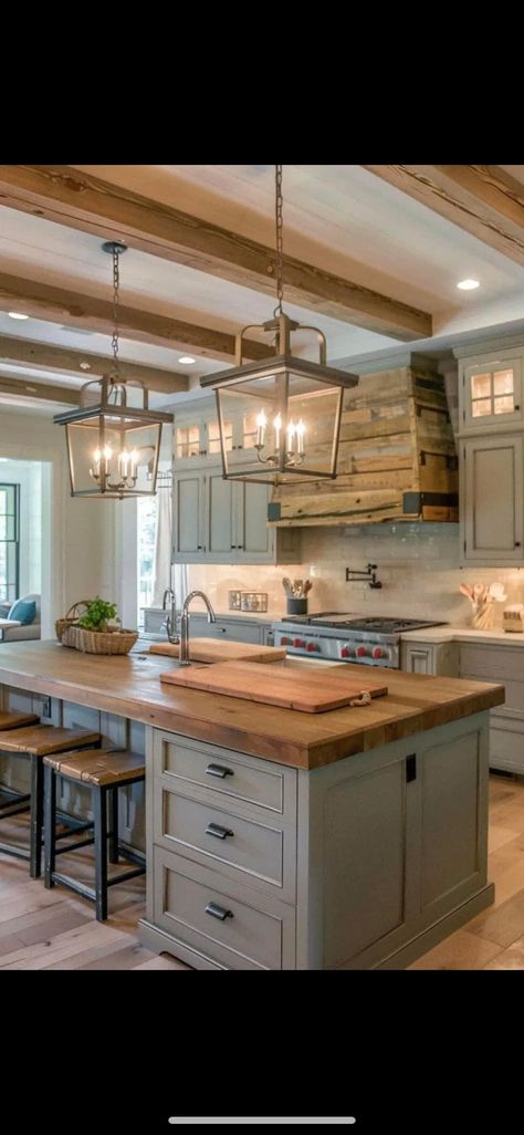 Rustic Kitchens, Retirement House, Cabin Kitchen, Rustic Kitchen Island, House Vibes, Fabulous Kitchens, Dream Kitchens, Farmhouse Kitchen Design, Galley Kitchen