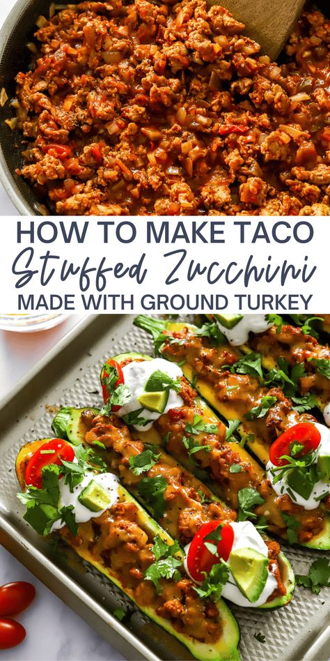 Simple Taco Stuffed Zucchini Boats - Pinch Me Good Taco Stuffed Zucchini, Stuffed Zucchini Boats, Taco Filling, Inflammation Recipes, Healthy Chicken Salad Recipe, Anti Inflamatory, Turkey Taco, Chicken Salad Recipe Easy, Stuffed Zucchini