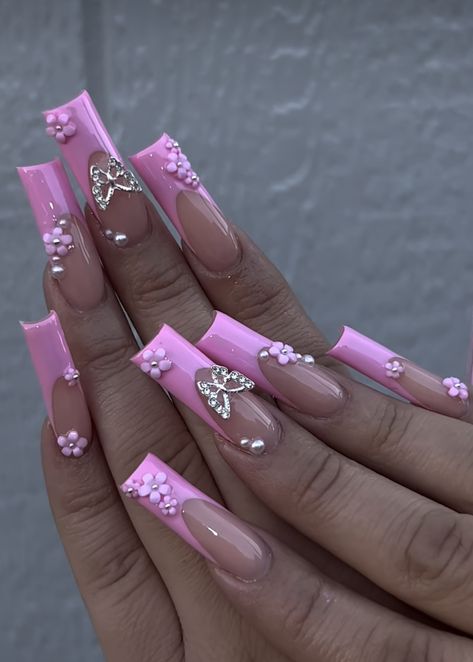 Pretty Pink Nails Acrylic Long, Nails Inspo Baddie Pink, Princess Nails Acrylic, Pink Princess Nails, Baddie Pink Nails, Birthday Nails Baddie, Baby Pink Acrylic Nails, Summer Birthday Nails, Girly Pink Nails