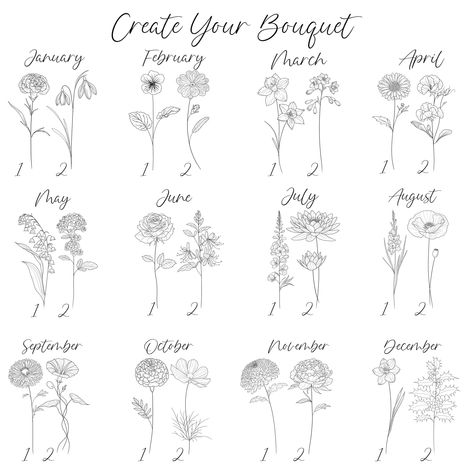 DIGITAL Custom Birth Month Flower, Minimalist Design, Birth Flowers Line Art Print Custom Family Birth Flower Bouquet Tattoo Design - Etsy Birth Flower Line Tattoo, July And April Flower Tattoo, June And September Flower Tattoo, Birth Month Flower Drawing, Birth Month Flower Tattoos Bouquet, Family Birth Flower Bouquet Tattoo, Flower Bouquet Tattoo Design, December Flower Tattoo, Bouquet Tattoo Design