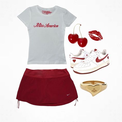 Red And White Aesthetic Outfit, Outfit Png Aesthetic, 80s Outfits Aesthetic, Americana Style Fashion, Scream Outfits, Clothes Board, Lit Outfits, Outfit Png, Png Aesthetic