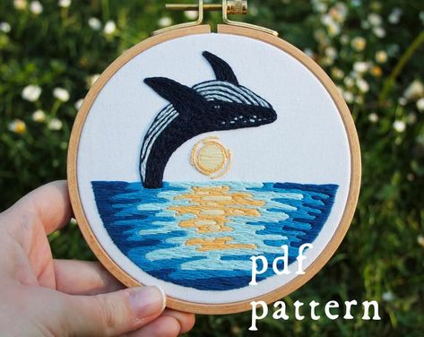 Beach hand embroidery patterns | Etsy Ocean Hand Embroidery, Ocean Embroidery Patterns, Hawaii Embroidery, Whale Breaching, Embroider Ideas, Wave Surf, Winter Embroidery, Embroidery Stitches Beginner, Texas Art