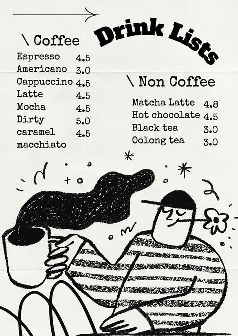 Cute Restaurant Menu Design, Chopping Board Illustration, Coffee Bar Menu Design, Take Out Menu Design, Coffee Card Design, Menu Creative Design, Coffee Menu Design Ideas Layout, Cafe Menu Design Layout, Menu Aesthetic Design