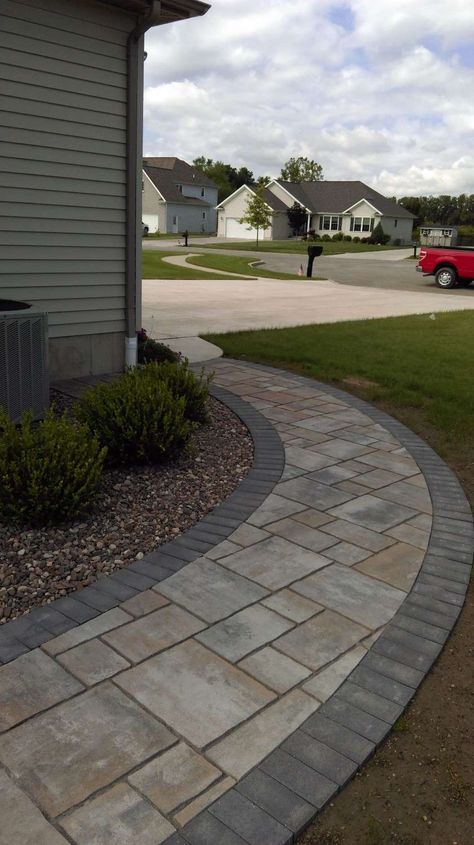 Front Sidewalk Landscaping, Unilock Pavers, Front Walkway Landscaping, Sidewalk Landscaping, Front Yard Walkway, Yard Walkway, Pavers Design, Walkway Landscaping, Patio Pavers Design