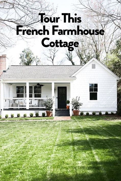 French Farmhouse Cottage Modern Cottage Interior Design Ideas, Cottage Home Tours, Farmhouse Tours Interiors, Black And White Cottagecore, French Country Farmhouse Exterior, Home Tours Farmhouse, French Farmhouse Interior, White Cottage Interiors, French Farmhouse Design