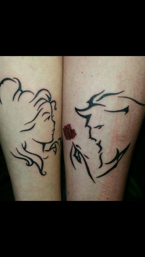 Beauty and the Beast tattoo. My friends got this tattoo as a couples tattoo and I fell in love with it. Couple Tattoos Love, Best Couple Tattoos, Tattoos Infinity, Couple Tattoos Unique, Wild Tattoo, Couples Tattoo Designs, Deer Tattoo, Tattoos For Lovers, Inspiration Tattoo