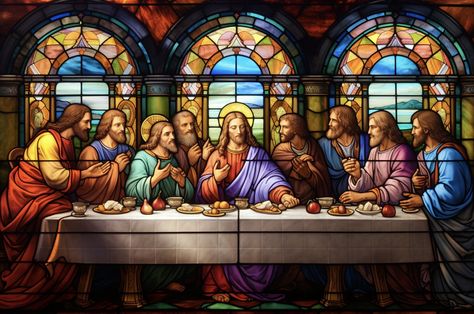 The Last Supper Painting, Jesus Last Supper, Stained Glass Windows Church, Eagle Painting, Persian Art Painting, Jesus Christ Artwork, The Last Supper, Catholic Images, Leaf Drawing