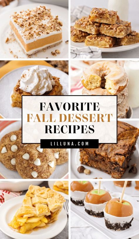 This collection of fall dessert recipes features all the best warm and cozy treats with autumn spices and flavors to enjoy all season long! Fall Flavor Recipes, Dessert Ideas Thanksgiving, Fall Small Desserts, Fall Baked Recipes, Easy Delicious Fall Desserts, Simple Ingredient Recipes Desserts, Favorite Fall Desserts, Amazing Fall Desserts, Yummy Fall Dessert Recipes