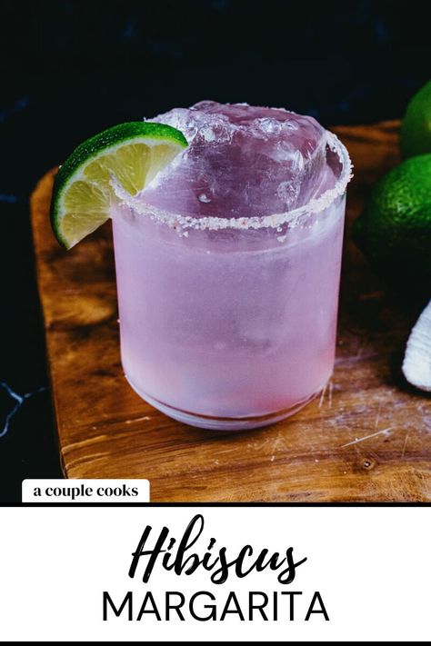 Purple Margarita Recipe Tequila, Floral Alcohol Drinks, Hibiscus Tequila Cocktail, Hibiscus Alcoholic Drinks, Girl Cocktail Drinks, Classy Cocktail Recipes, Tequila Craft Cocktails, Unique Drinks Ideas, Fancy Tequila Cocktails