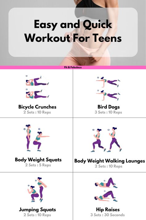 Discover our Easy and Quick Workout for Teens! Perfect for busy schedules, this workout is designed to boost fitness and wellness in a fun and efficient way. Follow these simple exercises to stay active, build strength, and maintain a healthy lifestyle. Ideal for teens looking to incorporate fitness into their daily routine. Get started today and enjoy the benefits of a fitter, healthier you! Workout For Teens, Glute Challenge, Body Weight Squat, 7 Day Workout, Workouts For Teens, 7 Day Challenge, Bicycle Crunches, Abs And Cardio Workout, Simple Exercises