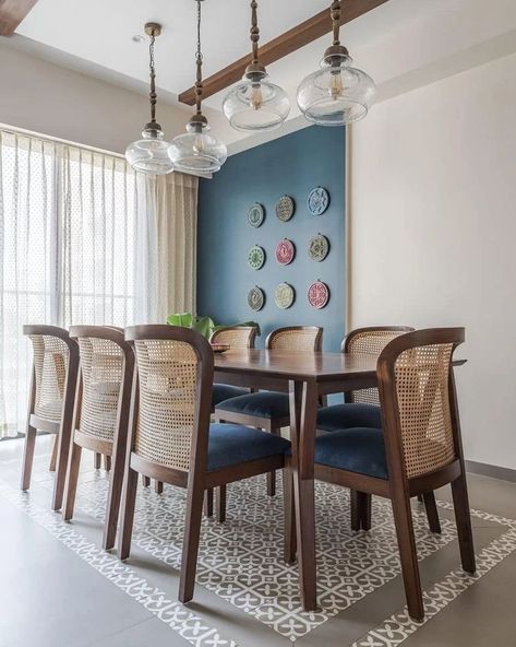 Architect & Interiors India | Discover a celebration of Indian culture in every corner of this vibrant 4BHK in Mumbai Nestled in the heart of a bustling cityscape, this… | Instagram Indian Small Apartment Interiors, Indian Kitchen Interior Traditional, Traditional Kitchen Ideas Indian, Indian Dining Room Decor, Airbnb Themes, Modern Traditional Dining Room, House Interior Indian, Corner Wall Decor, Indian Interior Design