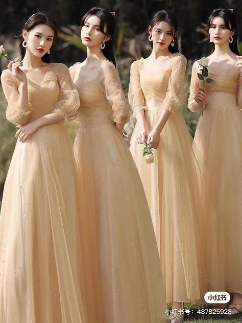 Victorian Style Bridesmaid Dresses, Brides Maids Dress Styles 2023, Bridesmaid Dresses Korean, Korean Bridesmaid, Korean Bridesmaid Dresses, Asian Bridesmaid Dresses, Briadsmaid Dresses, Champagne Colored Bridesmaid Dresses, Bridesmaid Dresses 2023