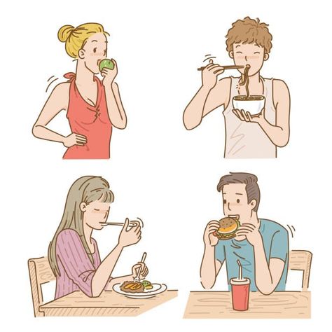 Family Drawing Illustration, Diy Birthday Gifts For Dad, Eating Noodles, Woman Eating, Monkey Bar, Man Eating, Girl Eating, Watercolor Birthday Cards, Sketches Of People