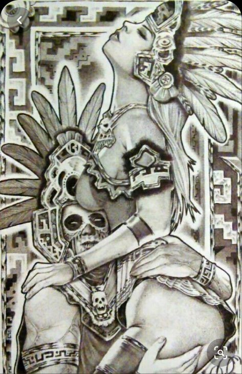 Calaveras Art, Azteca Tattoo, Aztec Drawing, Aztec Artwork, Tattoo Graffiti, Mexican Art Tattoos, Tattoos Black, Aztec Tattoo Designs, Prison Art