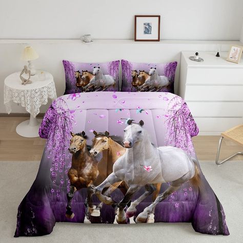 PRICES MAY VARY. ✿✿ Galloping Horse Pattern:The Horse and Cherry blossoms bedding perfect for families with pets or children.Horse comforter create additional bedtime fun and add colorful looking to your bedroom,make your bedroom,stylish and elegant, luxury chic design, great match with any home decoration! ✿✿ PREMIUM FABRIC:100 Percent Brushed Microfiber fabric that is breathable and the insulation offers a delicate touch to your skin.Quilt shells and fillings are pre-processed to ensure you re