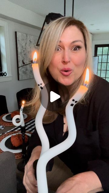 Jennifer Valentyne on Instagram: "Who loves to decorate for the Holidays? These Ghost Candles 🕯️ are a fun DIY that everyone will love! soak Taper candles in hot water for 10 minutes and bend carefully. Paint on eyes and a mouth and they will look great on your Fall table. It’s a perfect to do with the kids or grandkids too 🧡 Let me know if you make them! #pumpkinseason #candles #diy #homedecor" Decorate Taper Candles, Ghost Candles, Water Candle, Candles Diy, Pumpkin Seasoning, Candle Flames, Fall Table, Fun Diy, Taper Candles