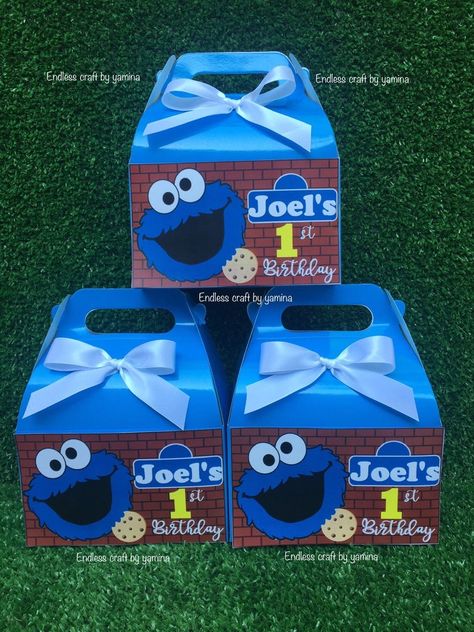 Cookie theme treat box. | Etsy Cookie Monster Candy Bags, Cookie Monster Birthday Party, Monster Invitations, Monster Birthday Invitations, Cookie Birthday Party, Little Monster Birthday, Balloon Cookies, Monster 1st Birthdays, Cookie Monster Party