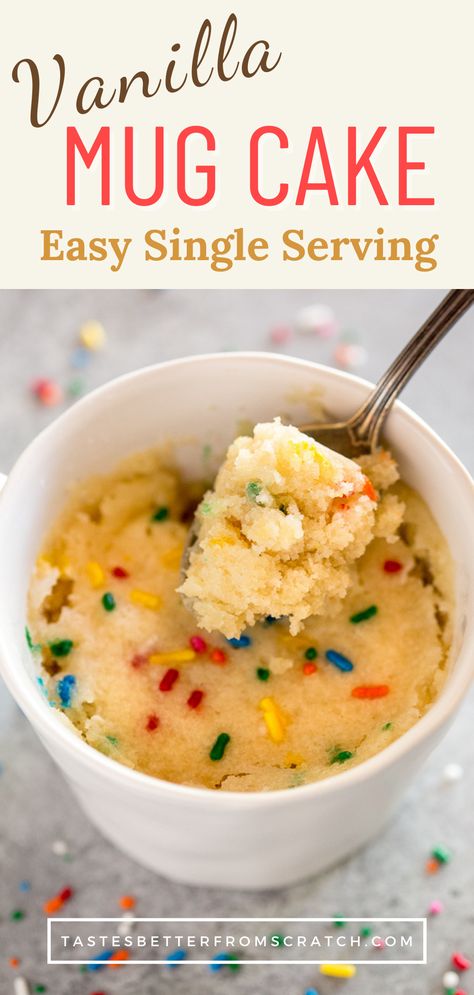 Treat yourself to this quick and delicious microwave Vanilla Mug Cake Recipe! 🍰 Made in 5 minutes with simple ingredients and the perfect dessert for one or two. Pound Cake Mug Cake, Mug Cake Birthday, Easy Breakfast Mug Cakes, Vanilla Mug Cake No Milk, Vanilla Mug Cake With Frosting, Microwave Mug Cake Vanilla, Healthy Vanilla Mug Cake, Pancake Mug Cake Recipe, Simple Sweet Treat Recipes