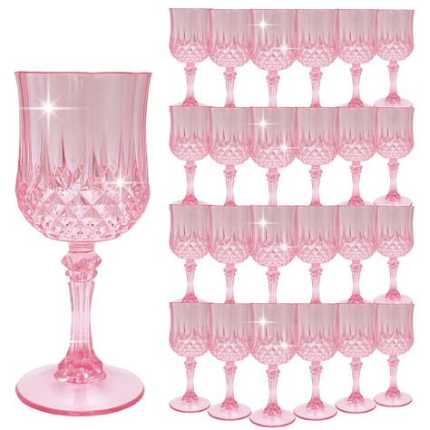 PRICES MAY VARY. 🍷🍷🍷【Product Description】 This set includes 48 retro-style blue party plastic wine glasses, providing ample quantity to meet your daily use and replacement needs. The elegant and sophisticated design makes your wedding reception unique. 🍷🍷🍷【Reusable】 Our cocktail glasses are made of high-quality plastic material, sturdy and wear-resistant, safe and odorless. The combination of top-notch materials and craftsmanship gives the glasses a perfect gloss, offering a different visu Pink Glass Wedding, Pink Party Themes, Pink Drinking Glasses, Glasses For Wedding, Acrylic Wine Glasses, Pink Wine Glasses, Plastic Wine Glasses, Princess Tea Party, Birthday Brunch