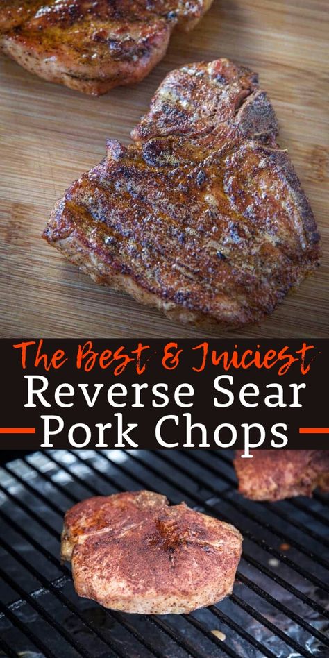 Reverse Seared & Smoked Pork Chop is the best way to cook a pork chop. These pork chops will NOT be overcooked, they will be flavorful and juicy every time!! Including a full recipe, how-to video, and wine pairing. #porkchops #smokedpork #smoked #reversesear #vindulge Traeger Pork Chops, Grilling Thick Pork Chops, Thick Pork Chop Recipe, Pork Chops Bone In, Best Grilled Chicken Recipe, Pellet Smoker Recipes, Center Cut Pork Chops, Smoked Pork Chops, Grill Steak