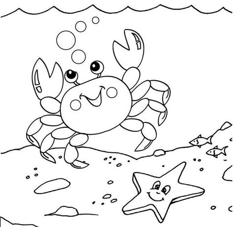 Crab Coloring Page, Starfish Printable, Cartoon Starfish, Crab Cartoon, Starfish Colors, Frog Coloring Pages, Preschool Coloring Pages, Coloring Art, Cars Coloring Pages