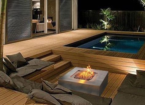 Whirlpool Deck, Kleiner Pool Design, Hot Tub Landscaping, Hot Tub Patio, Hot Tub Backyard, Square Fire Pit, Small Pool Design, Jacuzzi Outdoor, Outdoor Spa