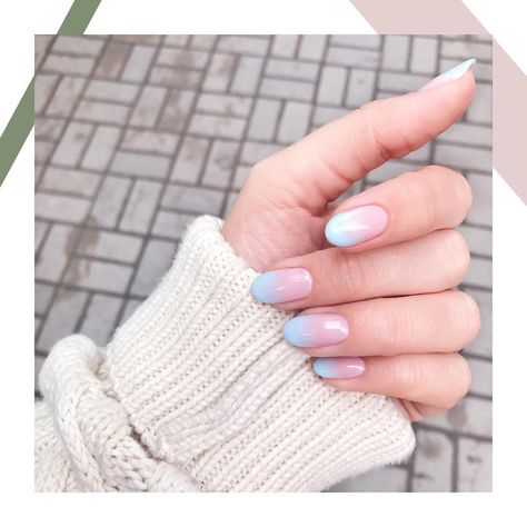 Pink To Blue Nails, Pink And Blue Gradient Nails, Pink Blue Nails Designs, Pastel Pink And Blue Nails, Light Blue And Pink Nails, Pink And Blue Ombre Nails, Pink And Blue Nails Design, Blue Pink Nails, Pink And Blue Nails