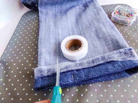 How To Hem Jeans By Hand Easy Diy, No Sew Jean Hemming, No Sew Hem Jeans, Hem Linen Pants How To, How To Shorten Pants Without Sewing, No Sew Pants Hem, Hemming Pants Without Sewing, How To Hem Pants With Original Hem, Quick Hem Pants No Sew