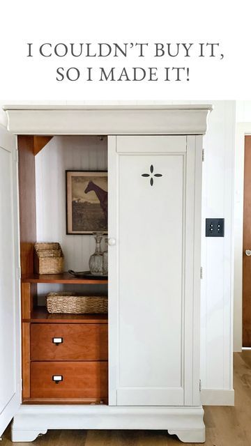 Kitchen Armoire, Painted Closet, Armoire Makeover, Mudroom Makeover, Vintage Armoire, Tv Armoire, Thrifted Decor, Easy Diy Home Decor, Thrifted Home