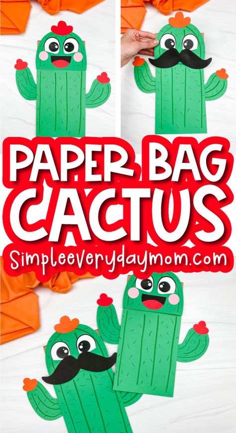 Nobody Hugs A Cactus Craft, Learning About Mexico Preschool, Wild West Activities, Cactus Craft, Paper Bag Crafts, Paper Bag Puppets, Puppet Crafts, Bible School Crafts, Mothers Day Crafts For Kids