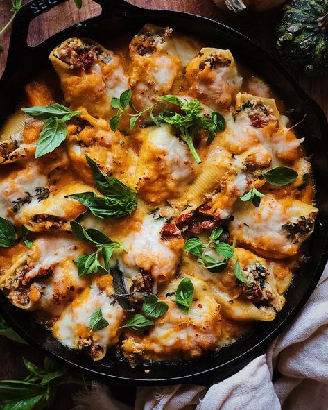 Butternut Squash Pasta Shells, Fall Stuffed Shells, Butternut Squash And Turkey Sausage Stuffed Shells, Fall Pasta Sauce, Butternut Squash Shells, Stuffed Shells With Sausage, Turkey Stuffed Shells, Squash Stuffed Shells, Recipe With Turkey