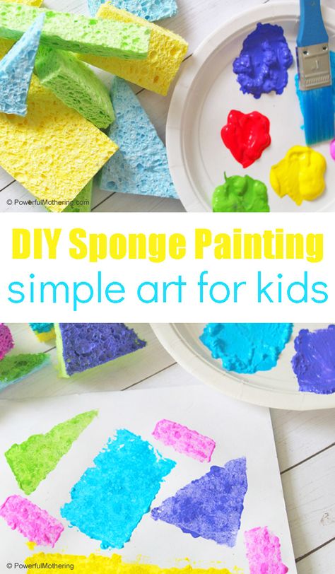 A simple yet engaging process art activity that can be done with toddlers all the way up. Kids will love creating with sponges! #processart #spongepainting #painting #kidsart #sponge Painting With Different Materials, Sponge Painting Ideas For Kids, Sponge Painting Ideas, Painting Techniques For Kids, Painting Ideas On Paper, Sponge Stamps, Sponge Art, Therapy Painting, Pieces Painting