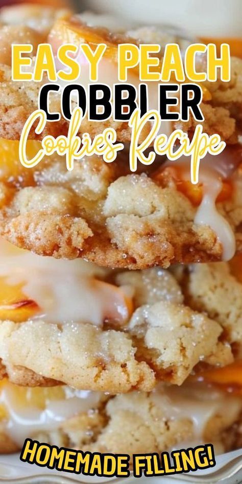 These peach cobbler cookies are peach cobbler in cookie form! Each chewy cookie is filled with peach cobbler filling and topped with cinnamon crumble and vanilla glaze. These peach cookies are the perfect summer treat!My peach recipes are some of the most popular recipes on Cambrea Bakes! From my strawberry peach pie to peach cobbler cinnamon rolls, readers just can’t get enough of peach season. Peach Cobbler Cookies Recipe, Peach Cobbler Filling, Peach Cobbler Cookies, Cobbler Cookies, Peach Cobbler Cinnamon Rolls, Cambrea Bakes, Homemade Chocolate Chip Cookies Recipe, Pumpkin Cheesecake Cookies, Apple Pie Recipe Homemade