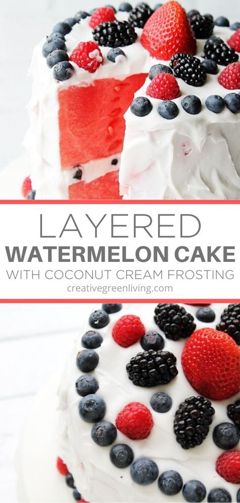 Vegan Watermelon Cake, Watermelon Cake Icing, Watermelon Cake Diy, Cake Made Of Watermelon, Real Watermelon Cake, Cakes Made With Fruit, How To Make A Watermelon Cake, Fruit Cakes Ideas, Healthy Birthday Desserts