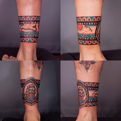 Leg Bracelet Tattoo, Traditional Tattoo Band, Ankle Cuff Tattoo, Ankle Band Tattoo, Leg Band Tattoos, Leg Bracelet, Wrist Band Tattoo, Unique Wrist Tattoos, Cuff Tattoo