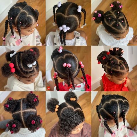 Hey Bambino on Instagram: “Valentine’s Styles ❤️ #hairgoals” No Braid Hairstyles Easy Black, Black Baby Girl Hairstyles, Baby Girl Hairstyles Curly, Daughter Hairstyles, Cute Toddler Hairstyles, Easy Little Girl Hairstyles, Lil Girl Hairstyles, Kids Curly Hairstyles, Kid Braid Styles