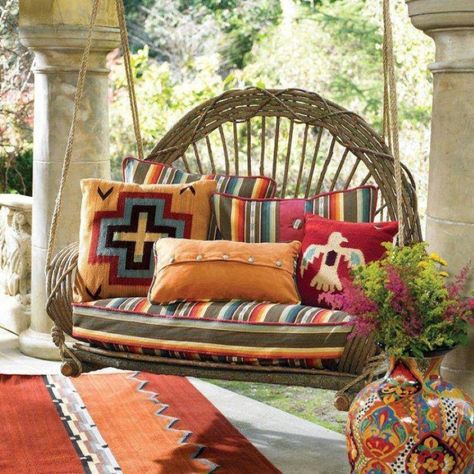 Front Porch Swing, Southwest Decor, Wicker Decor, Western Homes, Mexican Decor, Southwestern Decorating, Deco Boheme, Swing Chair, Lodge Decor