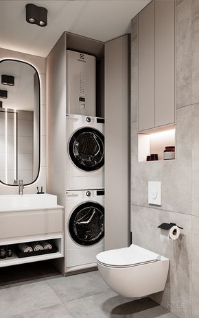 VYD39 on Behance Utility Room With Toilet Ideas, Bathroom With Washer And Dryer Layout, Bathroom Washer And Dryer, Bathroom Washer Dryer, تصميم دورة مياه, Modular Bathrooms, Functional Bathroom, Laundry Bathroom, Laundry Design