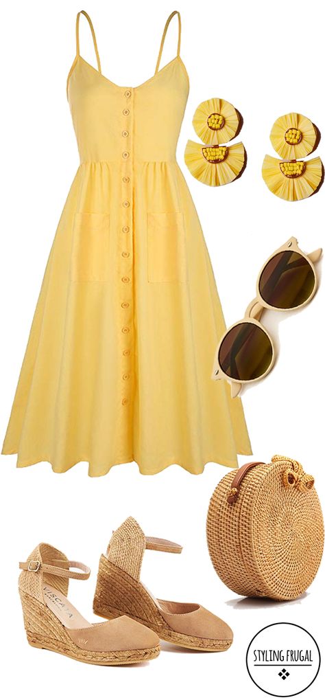 Yellow Summer Dress, Yellow Sundress, Straw Purse, Affordable Dresses, Lily Collins, Casual Summer Dresses, Outfit Casual, Mode Style, Looks Vintage