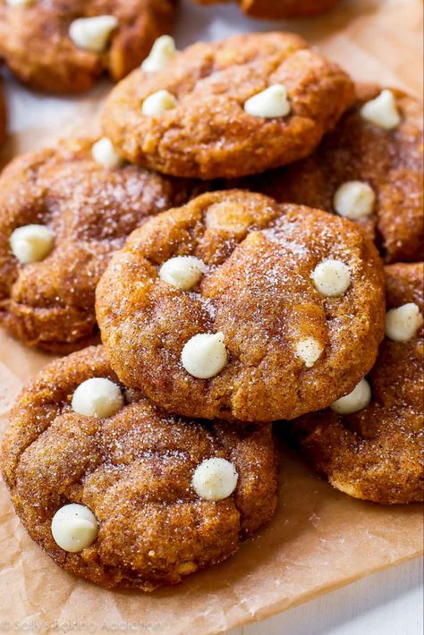 White Chocolate Pumpkin Snickerdoodles | Sally's Baking Addiction Pumpkin Snickerdoodles, Snickerdoodle Recipe, Chocolate Pumpkin, Pumpkin Flavor, Pumpkin Cookies, Pumpkin Chocolate, Pumpkin Dessert, Baked Pumpkin, Snickerdoodles