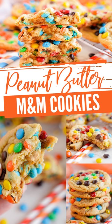 Peanut Butter M M Cookies, Large Cookies, Biscuits Recipes, Crumble Cookies, Amazing Cookies, Cookies From Scratch, M M Cookies, Peanut Butter Oatmeal Cookies, Themed Food