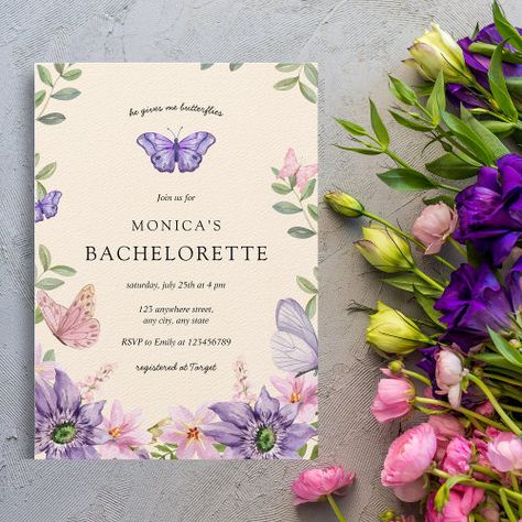 $3.08 - He gives me butterflies Wildflowers Bachelorette - he gives me butterflies, love is in bloom, botanical garden brunch, butterfly themed bridal shower, he makes her heart flutter, to a lifetime of butterflies, garden spring outdoor bridal shower, pink purple pastel, butterfly kisses blush floral wildflower, elegant modern minimalist Butterfly Theme Bachelorette, Butterfly Bachelorette Party, Butterfly Bachelorette, Garden Bachelorette, He Gives Me Butterflies, Boho Bachelorette Party, Gives Me Butterflies, Boho Bachelorette, Garden Party Invitations