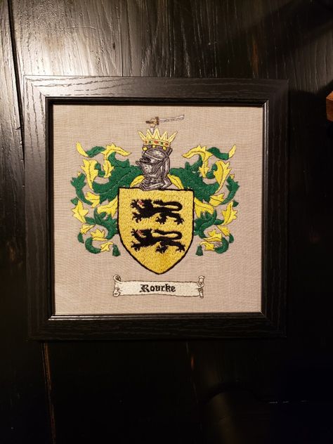 Family crest Family Crest Embroidery, Families Hands, Cottage Designs, Cottage Design, Family Crest, Embroidered Shirt, Hand Embroidered, Hand Embroidery, Vehicle Logos